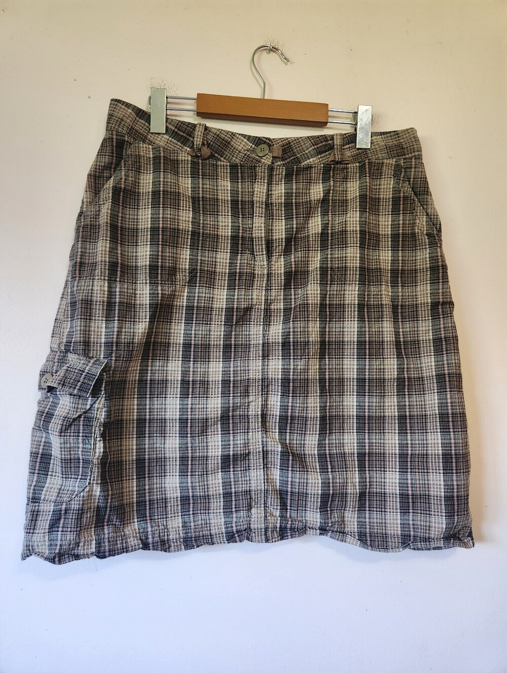 Vintage Woolrich Brown Plaid Cargo Utility Skirt Gorpcore Grunge Y2K Size 14